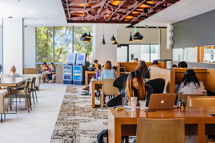Students study and work quietly in Hedrick Hall.
